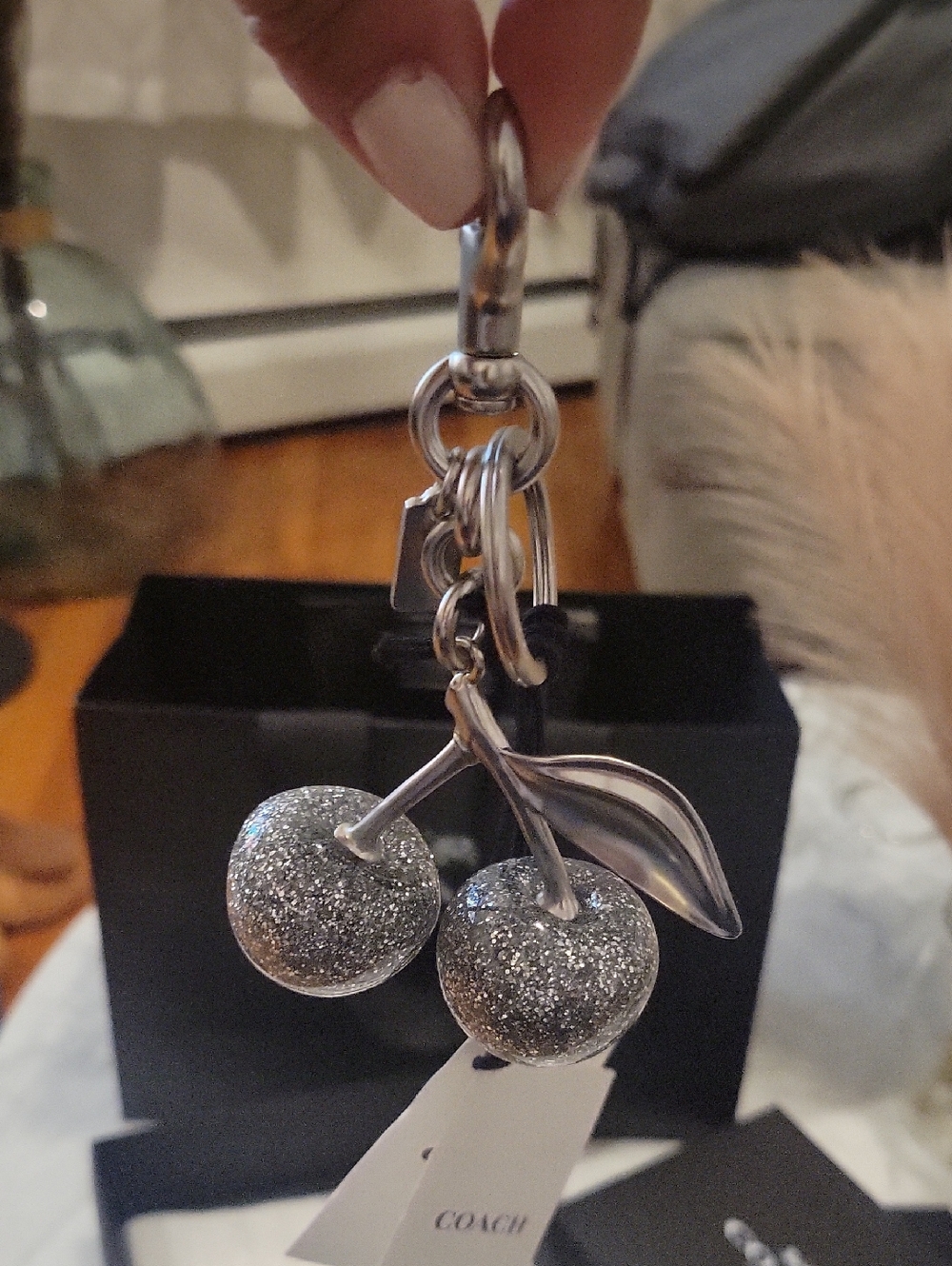 NWT Coach Silver Glitter Cherry Bag Charm